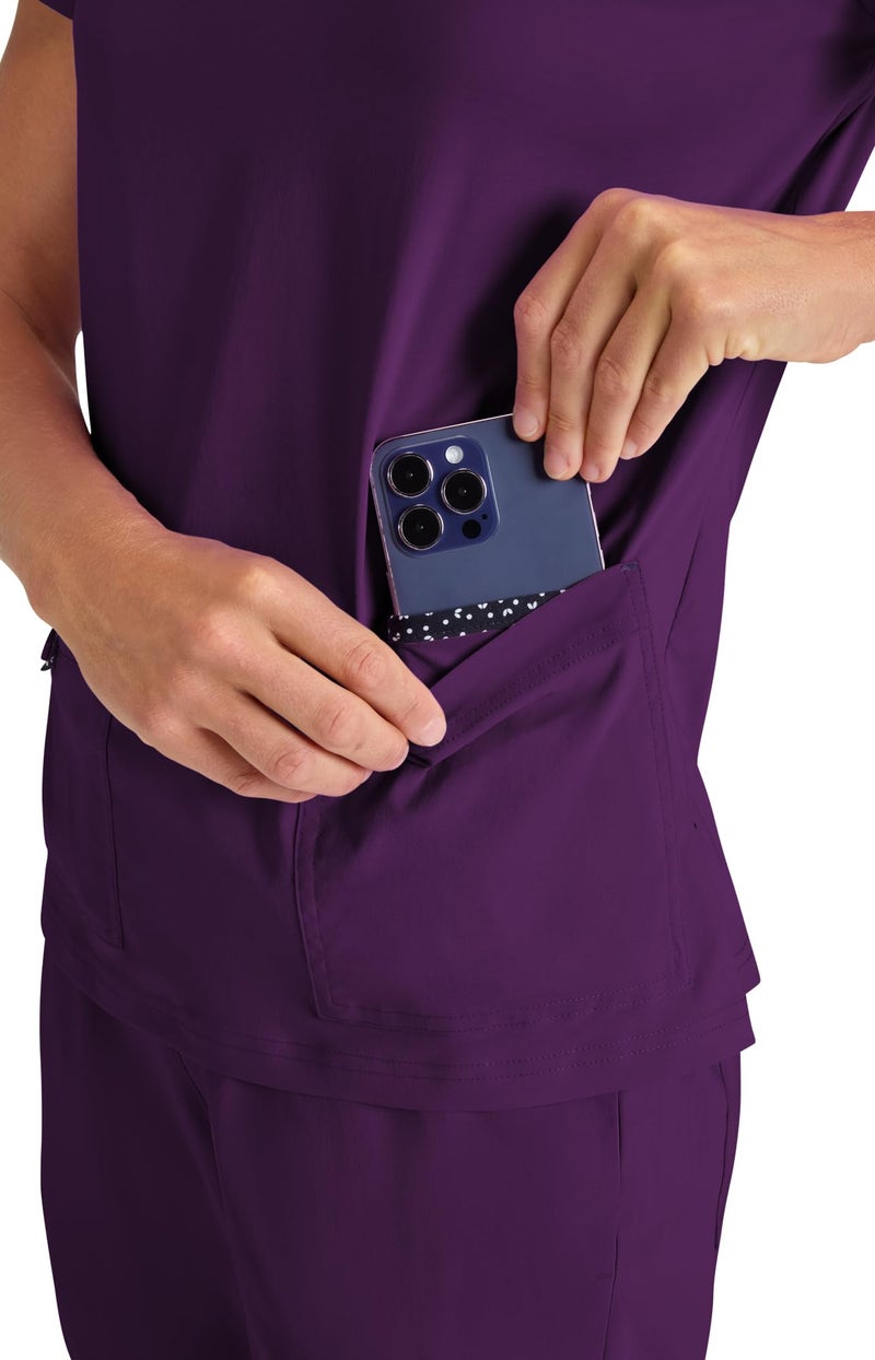 KOI Basics Becca Women's 4-Pocket Stretch Scrub Top Eggplant Small - Image 4